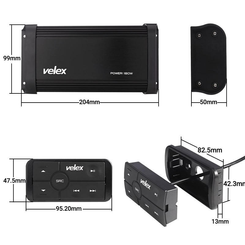 VELEX Water Resistant Bluetooth Marine 4 Channel Class A/B Amplifier Media Stereo on Boats UTV ATV Golf Carts and Cars - Image 4